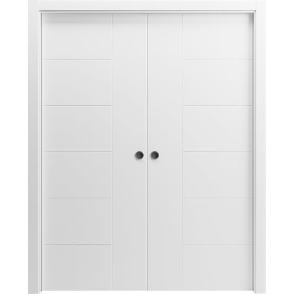 Sliding French Double Pocket Doors 72 x 80 inches / Mela 0716 Painted White / Kit Rail Hardware / MDF Interior Bedroom Modern Doors