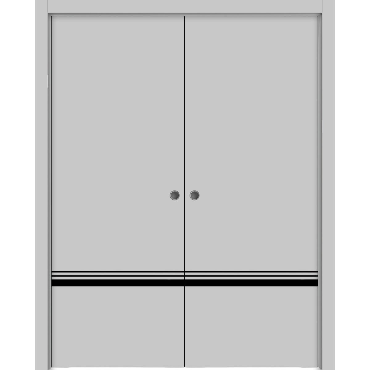 Sliding French Double Pocket Doors 72 X 80 Inches Planum 0012 Grey Matte With Frosted Glass 5158