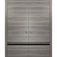 thumbnail image 1 of Sliding French Double Pocket Doors 72 x 80 inches | Planum 0012 Grey Matte with Frosted Glass | Kit Trims Rail Hardware | Solid Wood Interior Bedroom Sturdy Doors, 1 of 6
