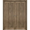 thumbnail image 1 of Sliding French Double Pocket Doors 72 x 80 inches | Quadro 4111 Walnut | Kit Trims Rail Hardware | Solid Wood Interior Bedroom Sturdy Doors, 1 of 6