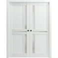 thumbnail image 1 of Sliding French Double Pocket Doors 72 x 80 inches | Veregio 7288 White Silk with Frosted Glass | Kit Trims Rail Hardware | Solid Wood Interior Bedroom Sturdy Doors, 1 of 5