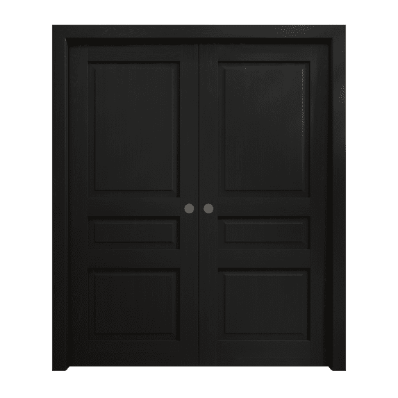 Sliding French Double Pocket Doors 72 x 84 inches | Ego 5012 Painted Black Oak | Kit Rail Hardware | Solid Wood Interior Bedroom Modern Doors