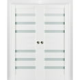 thumbnail image 1 of Sliding French Double Pocket Doors 72 x 84 inches Frosted Glass | Quadro 4266 White Silk | Kit Trims Rail Hardware | Solid Wood Interior Bedroom Sturdy Doors, 1 of 6