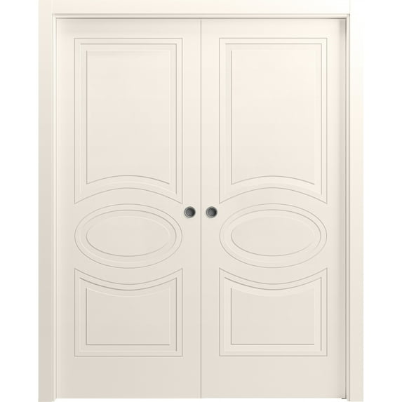 Sliding French Double Pocket Doors 72 x 84 inches / Mela 7001 Painted Creamy / Kit Rail Hardware / MDF Interior Bedroom Modern Doors