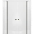 thumbnail image 1 of Sliding French Double Pocket Doors 72 x 84 inches | Planum 0011 White Silk with Frosted Glass | Kit Trims Rail Hardware | Solid Wood Interior Bedroom Sturdy Doors, 1 of 6