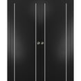 thumbnail image 1 of Sliding French Double Pocket Doors 72 x 84 inches | Planum 0410 Matte Black with Frosted Glass | Kit Trims Rail Hardware | Solid Wood Interior Bedroom Sturdy Doors, 1 of 6