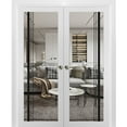 thumbnail image 1 of Sliding French Double Pocket Doors 72 x 96 inches | Lucia 2566 White Silk Clear Glass | Kit Trims Rail Hardware | Solid Wood Interior Bedroom Sturdy Doors, 1 of 6