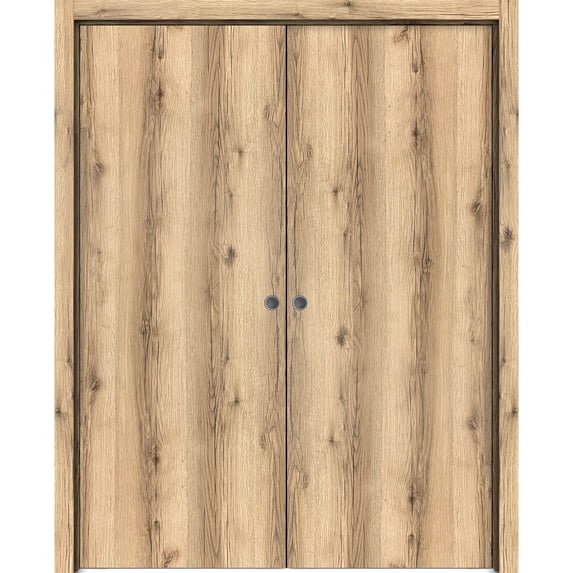 Sliding French Double Pocket Doors 72 x 96 inches | Planum 0010 Walnut | Kit Trims Rail Hardware | Solid Wood Interior Bedroom Sturdy Doors