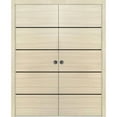 thumbnail image 1 of Sliding French Double Pocket Doors 72 x 96 inches | Planum 0015 Natural Veneer with Frosted Glass | Kit Trims Rail Hardware | Solid Wood Interior Bedroom Sturdy Doors, 1 of 6