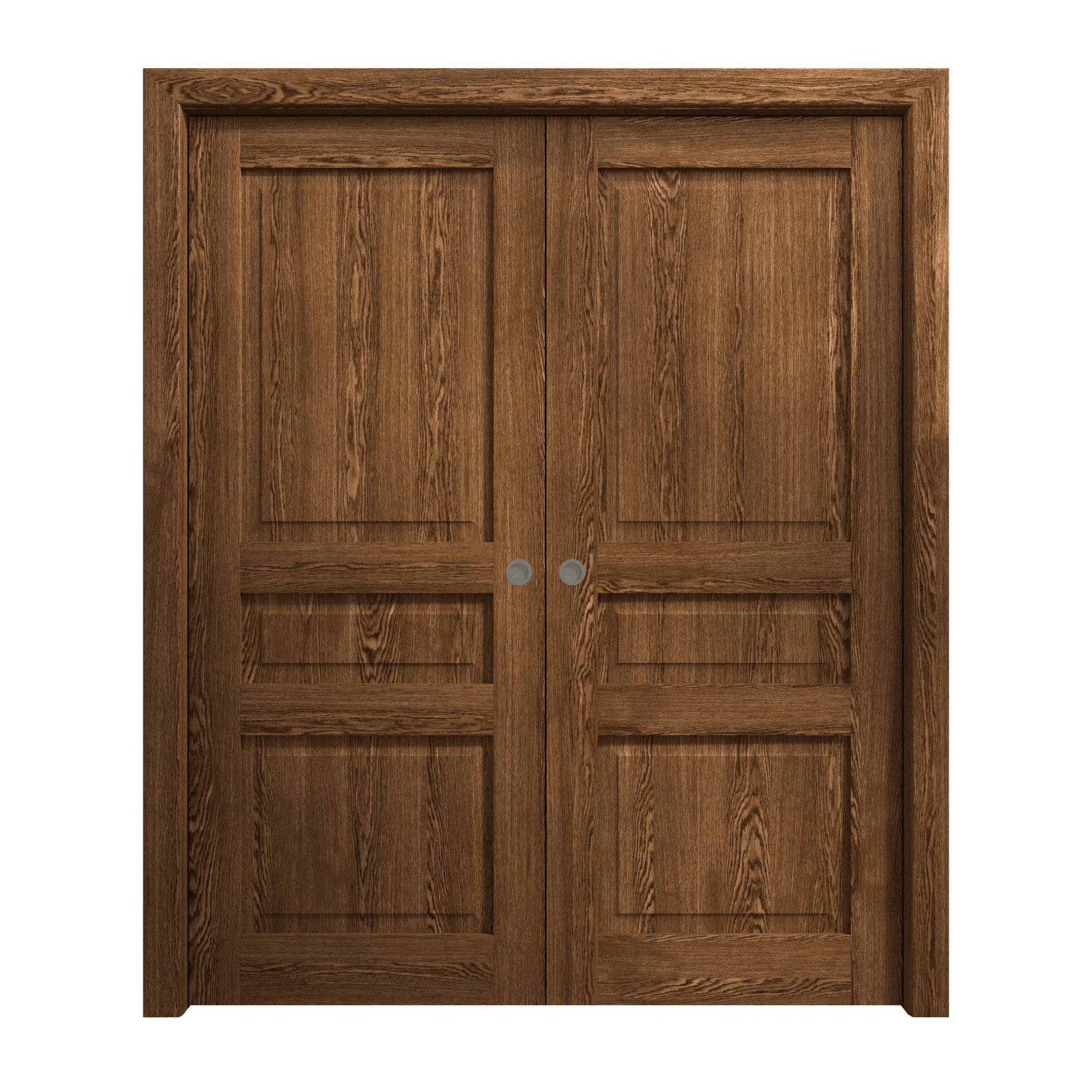 Cognac Oak 84 x 80 Paneled Solid Wood Double Pocket Doors