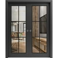 thumbnail image 1 of Sliding French Double Pocket Doors 84 x 80 inches | Lucia 2366 Matte Black Clear Glass | Kit Trims Rail Hardware | Solid Wood Interior Bedroom Sturdy Doors, 1 of 7
