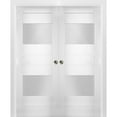 thumbnail image 1 of Sliding French Double Pocket Doors 84 x 80 inches Opaque Glass 2 Lites / Sete 6222 White Silk / Kit Rail Hardware / MDF Interior Bedroom Modern Doors, 1 of 3