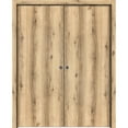 thumbnail image 1 of Sliding French Double Pocket Doors 84 x 80 inches | Planum 0010 Oak | Kit Trims Rail Hardware | Solid Wood Interior Bedroom Sturdy Doors, 1 of 6