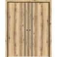 thumbnail image 1 of Sliding French Double Pocket Doors 84 x 80 inches | Planum 0016 Oak with Frosted Glass | Kit Trims Rail Hardware | Solid Wood Interior Bedroom Sturdy Doors, 1 of 6