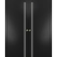 thumbnail image 1 of Sliding French Double Pocket Doors 84 x 80 inches | Planum 0310 Matte Black with Frosted Glass | Kit Trims Rail Hardware | Solid Wood Interior Bedroom Sturdy Doors, 1 of 6