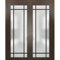 thumbnail image 1 of Sliding French Double Pocket Doors 84 x 80 inches | Planum 2112 Chocolate Ash Frosted Glass | Kit Trims Rail Hardware | Solid Wood Interior Bedroom Sturdy Doors, 1 of 7