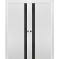 thumbnail image 1 of Sliding French Double Pocket Doors 84 x 84 inches | Planum 0040 White Silk with Black Glass | Kit Trims Rail Hardware | Solid Wood Interior Bedroom Sturdy Doors, 1 of 6