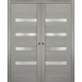 thumbnail image 1 of Sliding French Double Pocket Doors 84 x 96 inches | Quadro 4113 Grey Ash with Frosted Glass | Kit Trims Rail Hardware | Solid Wood Interior Bedroom Sturdy Doors, 1 of 6