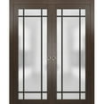 thumbnail image 1 of Sliding French Double Pocket Doors 84 x 84 inches | Planum 2112 Chocolate Ash Frosted Glass | Kit Trims Rail Hardware | Solid Wood Interior Bedroom Sturdy Doors, 1 of 6