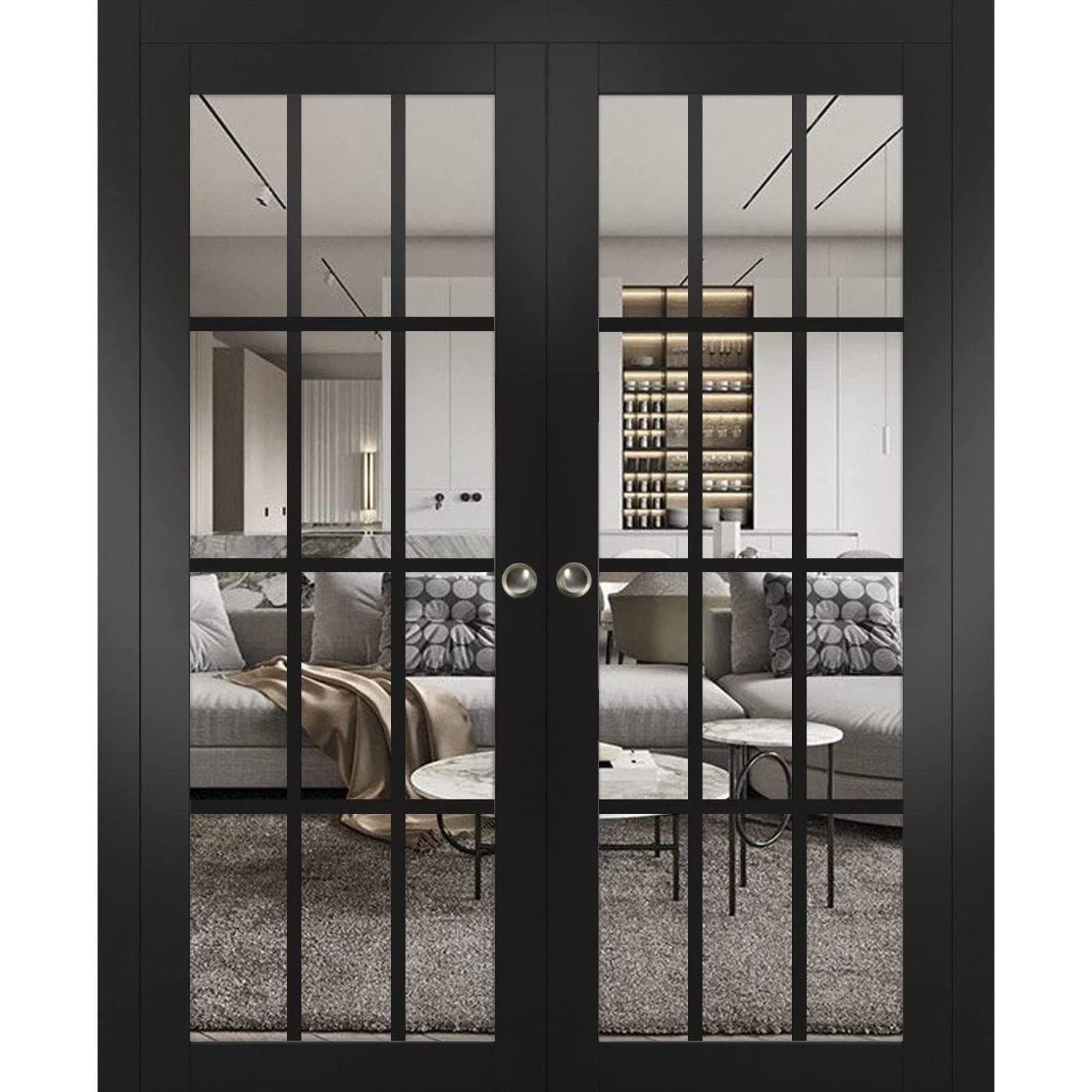 Sliding French Double Pocket Doors Felicia 3355 Matte Black with