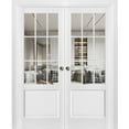 thumbnail image 1 of Sliding French Double Pocket Doors | Felicia 3599 White Silk with Clear Glass | Kit Trims Rail Hardware | Solid Wood Interior Bedroom Sturdy Doors-60" x 84" (2* 30x84)-Clear Glass, 1 of 6