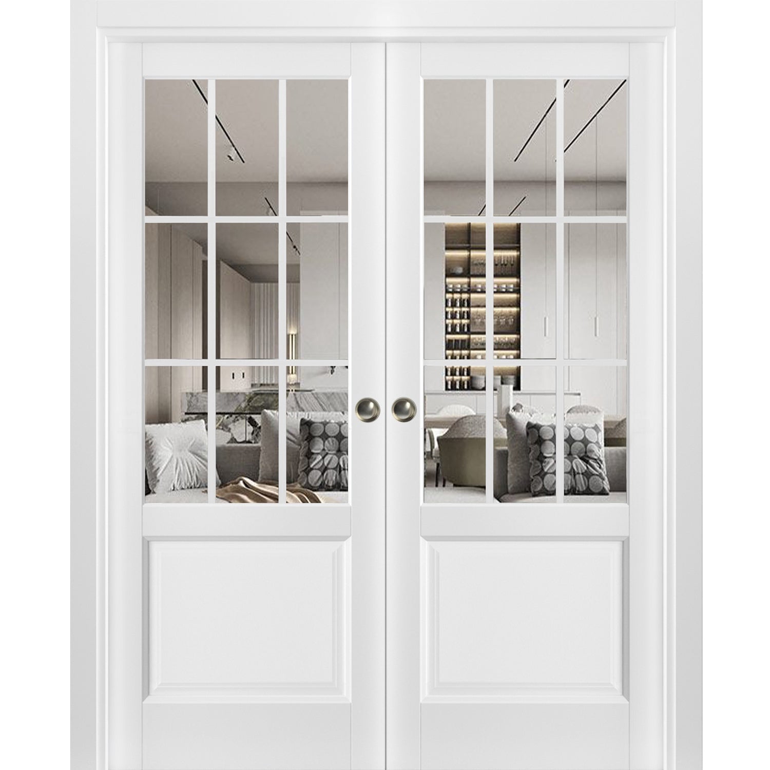 Doors Ffe Sliding French Double Pocket Doors | Felicia 3599 White Silk with Clear ...