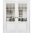 thumbnail image 1 of Sliding French Double Pocket Doors | Felicia 3599 White Silk with Clear Glass | Kit Trims Rail Hardware | Solid Wood Interior Bedroom Sturdy Doors-84" x 84" (2* 42x84)-Clear Glass, 1 of 6