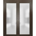 thumbnail image 1 of Sliding French Double Pocket Doors with Frosted Glass | Planum 2102 Chocolate Ash | Kit Trims Rail Hardware | Solid Wood Interior Bedroom Sturdy Doors-84" x 80" (2* 42x80), 1 of 6