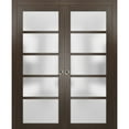 thumbnail image 1 of Sliding French Double Pocket Doors with Frosted Glass | Quadro 4002 Chocolate Ash | Kit Trims Rail Hardware | Solid Wood Interior Bedroom Sturdy Doors-36" x 96" (2* 18x96), 1 of 6
