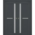 thumbnail image 1 of Sliding French Double Pocket Doors with Frosted Glass | Veregio 7288 Antracite | Kit Trims Rail Hardware | Solid Wood Interior Bedroom Sturdy Doors-36" x 96" (2* 18x96), 1 of 6