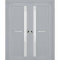 thumbnail image 1 of Sliding French Double Pocket Doors with Frosted Glass | Veregio 7288 Matte Grey | Kit Trims Rail Hardware | Solid Wood Interior Bedroom Sturdy Doors-72" x 84" (2* 36x84), 1 of 6