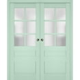 thumbnail image 1 of Sliding French Double Pocket Doors with Frosted Glass | Veregio 7339 Oliva | Kit Trims Rail Hardware | Solid Wood Interior Bedroom Sturdy Doors-48" x 80" (2* 24x80), 1 of 6
