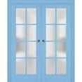 thumbnail image 1 of Sliding French Double Pocket Doors with Frosted Glass | Veregio 7412 Aquamarine | Kit Trims Rail Hardware | Solid Wood Interior Bedroom Sturdy Doors-64" x 80" (2* 32x80), 1 of 6