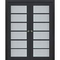 thumbnail image 1 of Sliding French Double Pocket Doors with Frosted Glass | Veregio 7602 Antracite | Kit Trims Rail Hardware | Solid Wood Interior Bedroom Sturdy Doors-72" x 84" (2* 36x84), 1 of 6