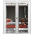 thumbnail image 1 of Sliding French Double Pocket Doors | Lucia 1299 White Silk with Mirror | Kit Trims Rail Hardware | Solid Wood Interior Bedroom Sturdy Doors-48" x 80" (2* 24x80)-Mirror, 1 of 7