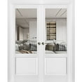 thumbnail image 1 of Sliding French Double Pocket Doors | Lucia 1533 White Silk with Clear Glass | Kit Trims Rail Hardware | Solid Wood Interior Bedroom Sturdy Doors-64" x 96" (2* 32x96)-Clear Glass, 1 of 6