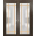 thumbnail image 1 of Sliding French Double Pocket Doors | Planum 2113 Chocolate Ash with Frosted Glass | Kit Trims Rail Hardware | Solid Wood Interior Bedroom Sturdy Doors, 1 of 6