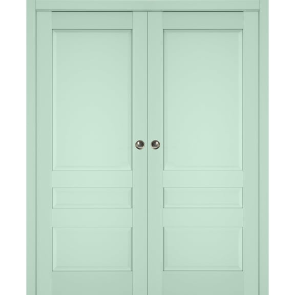Sliding French Double Pocket Doors | Veregio 7411 Oliva | Kit Trims Rail Hardware | Solid Wood Interior Bedroom Sturdy Doors-84" x 84" (2* 42x84)