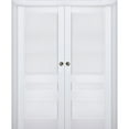thumbnail image 1 of Sliding French Double Pocket Doors | Veregio 7411 White Silk | Kit Trims Rail Hardware | Solid Wood Interior Bedroom Sturdy Doors-36" x 80" (2* 18x80), 1 of 5