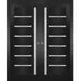 thumbnail image 1 of Sliding French Double Pocket Doors inches | Quadro 4088 Matte Black with Frosted Glass | Kit Trims Rail Hardware | Solid Wood Interior Bedroom Sturdy Doors, 1 of 6