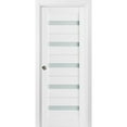 thumbnail image 1 of Sliding French Pocket Door 18 x 80 inches with Frosted Glass | Quadro 4445 White Silk | Kit Trims Rail Hardware | Solid Wood Interior Bedroom Sturdy Doors, 1 of 6