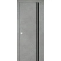 Sliding French Pocket Door 18 x 80 inches with | Planum 0011 Concrete with Frosted Glass | Kit Trims Rail Hardware | Solid Wood Interior Bedroom Sturdy Doors