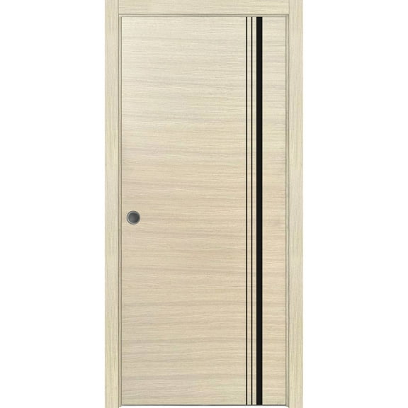 Sliding French Pocket Door 18 x 80 inches with | Planum 0011 Natural Veneer with Frosted Glass | Kit Trims Rail Hardware | Solid Wood Interior Bedroom Sturdy Doors