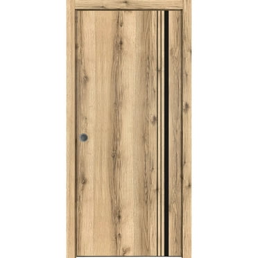 Sliding French Pocket Door 18 x 80 inches with | Planum 0011 Oak with Frosted Glass | Kit Trims Rail Hardware | Solid Wood Interior Bedroom Sturdy Doors