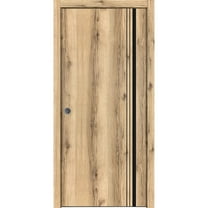 Sliding French Pocket Door 18 x 80 inches with | Planum 0011 Oak with Frosted Glass | Kit Trims Rail Hardware | Solid Wood Interior Bedroom Sturdy Doors