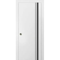Sliding French Pocket Door 18 x 80 inches with | Planum 0011 White Silk with Frosted Glass | Kit Trims Rail Hardware | Solid Wood Interior Bedroom Sturdy Doors