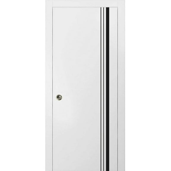 Sliding French Pocket Door 18 x 80 inches with | Planum 0011 White Silk with Frosted Glass | Kit Trims Rail Hardware | Solid Wood Interior Bedroom Sturdy Doors