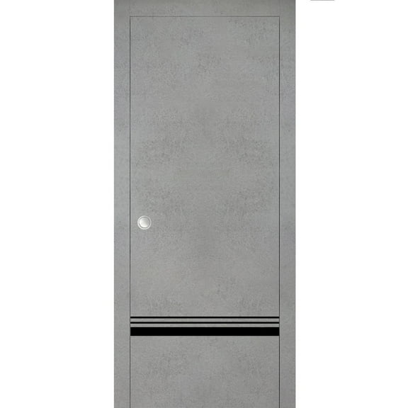 Sliding French Pocket Door 18 x 80 inches with | Planum 0012 Concrete with Frosted Glass | Kit Trims Rail Hardware | Solid Wood Interior Bedroom Sturdy Doors