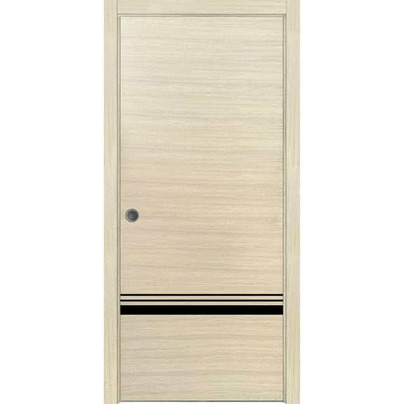Sliding French Pocket Door 18 x 80 inches with | Planum 0012 Natural Veneer with Frosted Glass | Kit Trims Rail Hardware | Solid Wood Interior Bedroom Sturdy Doors