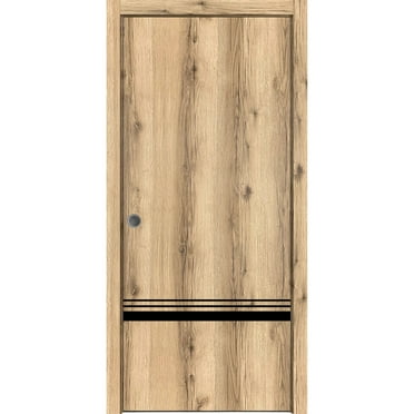 Sliding French Pocket Door 18 x 80 inches with | Planum 0012 Oak with Frosted Glass | Kit Trims Rail Hardware | Solid Wood Interior Bedroom Sturdy Doors
